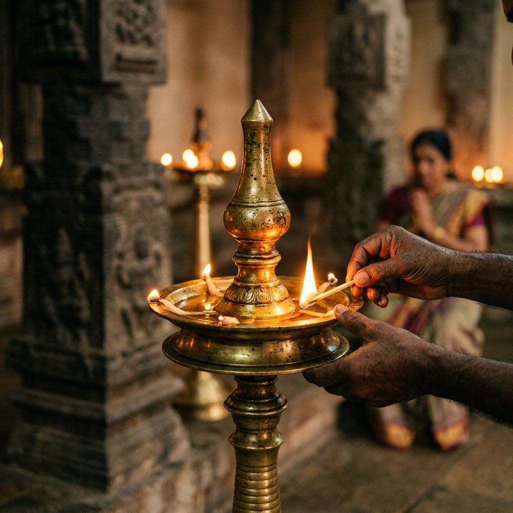 Lighting the sacred lamp